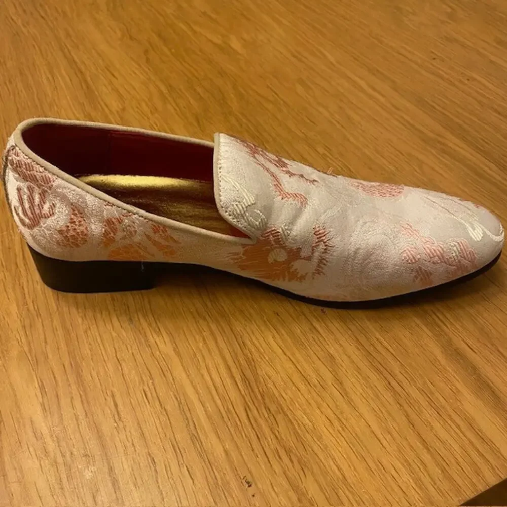 Dress Loafers Size EU 39 Mens 7 Womens 9 Slip on Embroidered Pink Jacquard Shoes - Picture 9 of 9